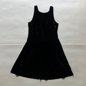 Black crushed velvet mini dress w/ flared skirt
